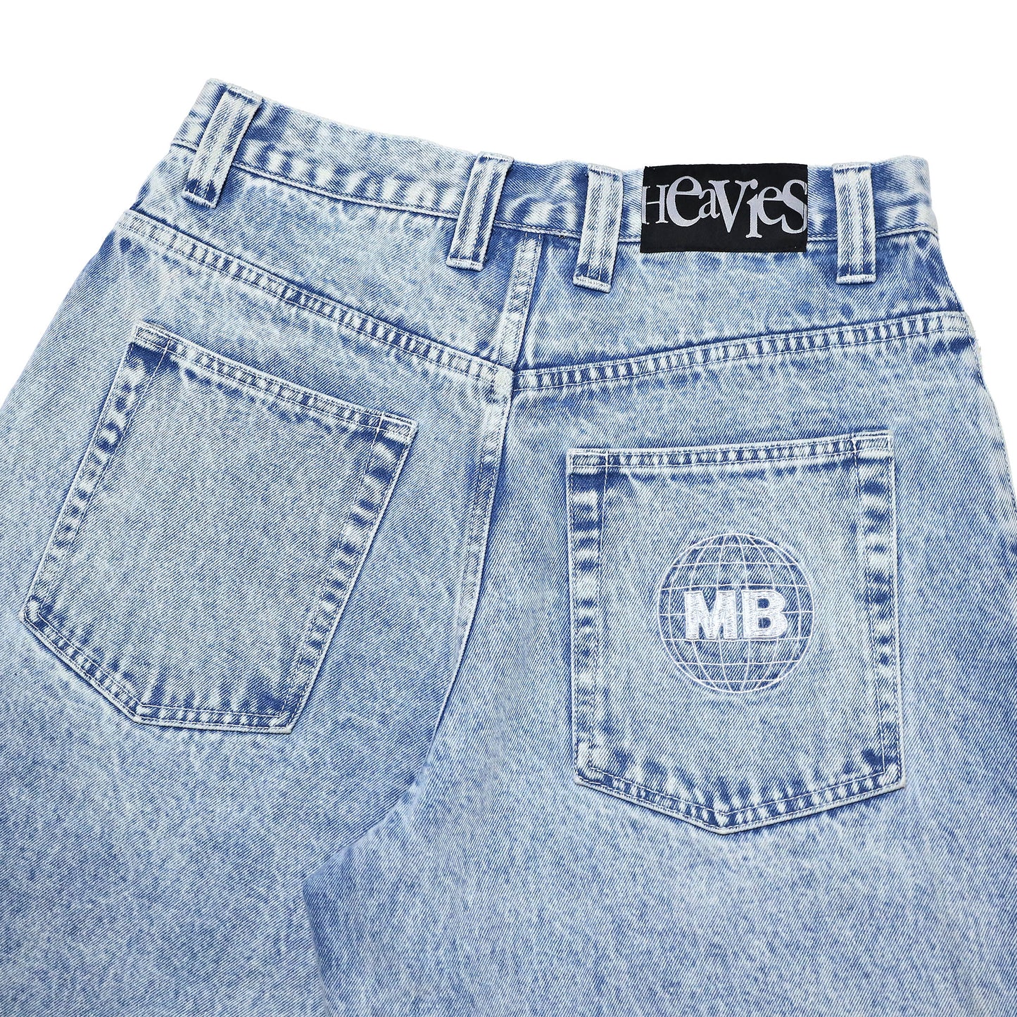 MOTO-BUNKA X HEAVIES - Collaboration Denim Shorts/Chemical Washed Light Blue