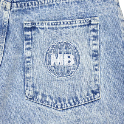 MOTO-BUNKA X HEAVIES - Collaboration Denim Shorts/Chemical Washed Light Blue