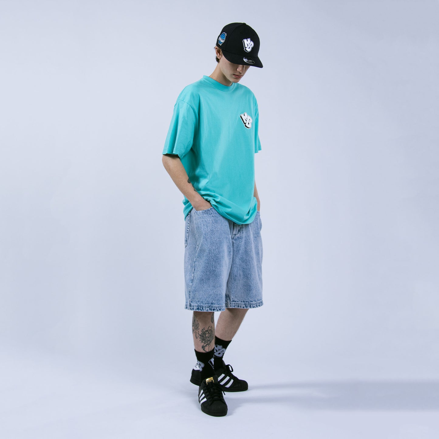 MOTO-BUNKA X HEAVIES - Collaboration Denim Shorts/Chemical Washed Light Blue